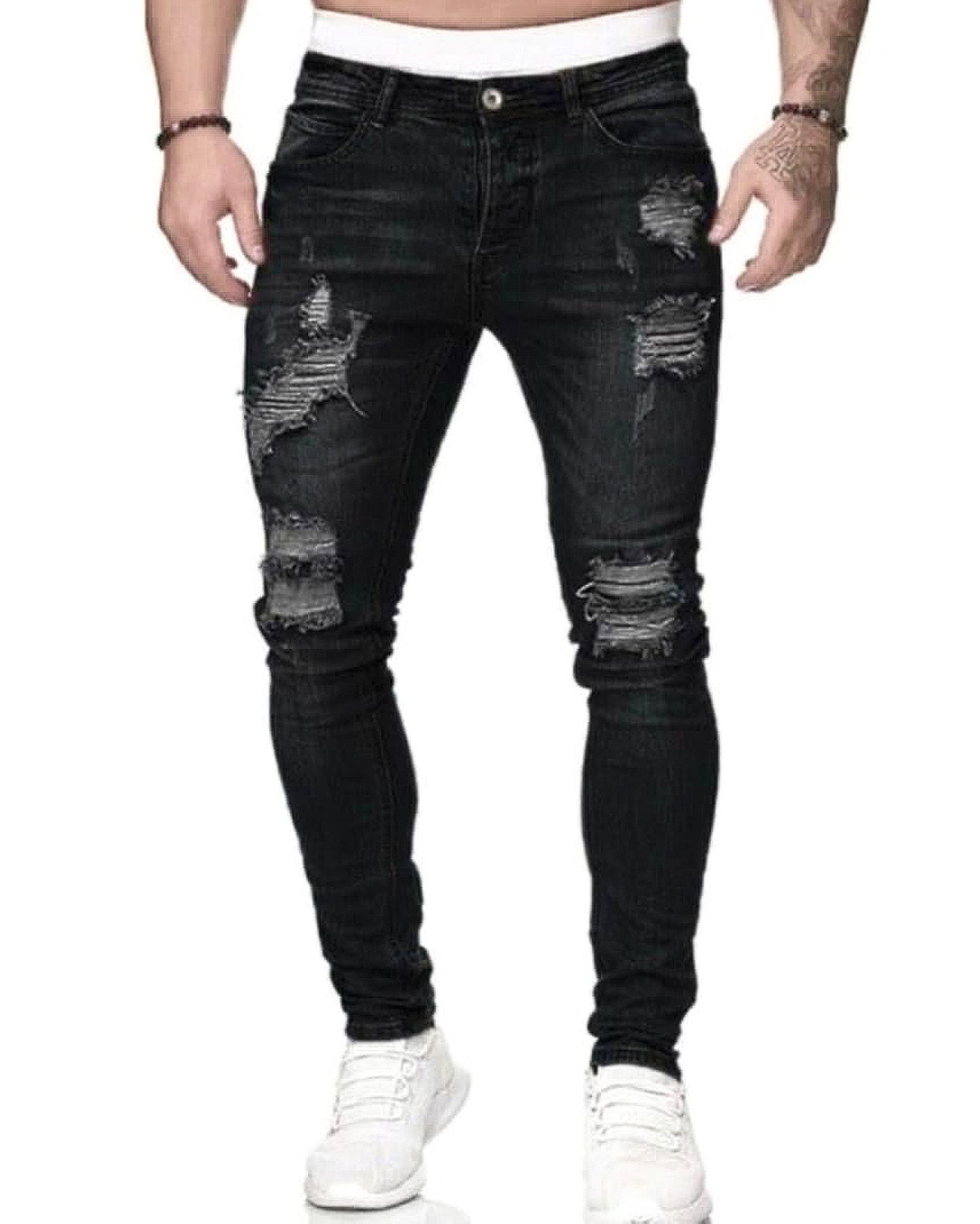 Men's Slim Fit Ripped Jeans - Black