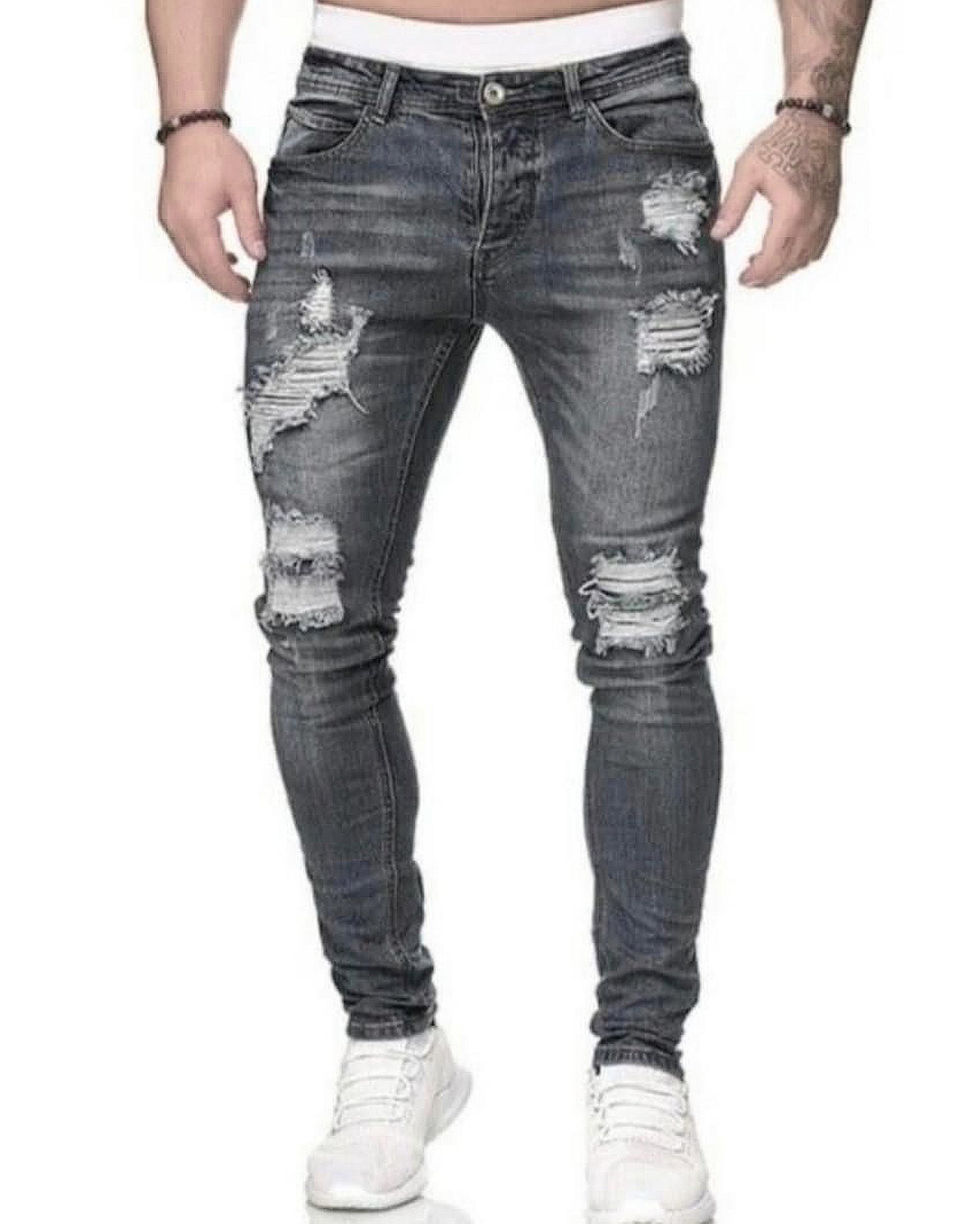 Men's Slim Fit Ripped Jeans - Grey