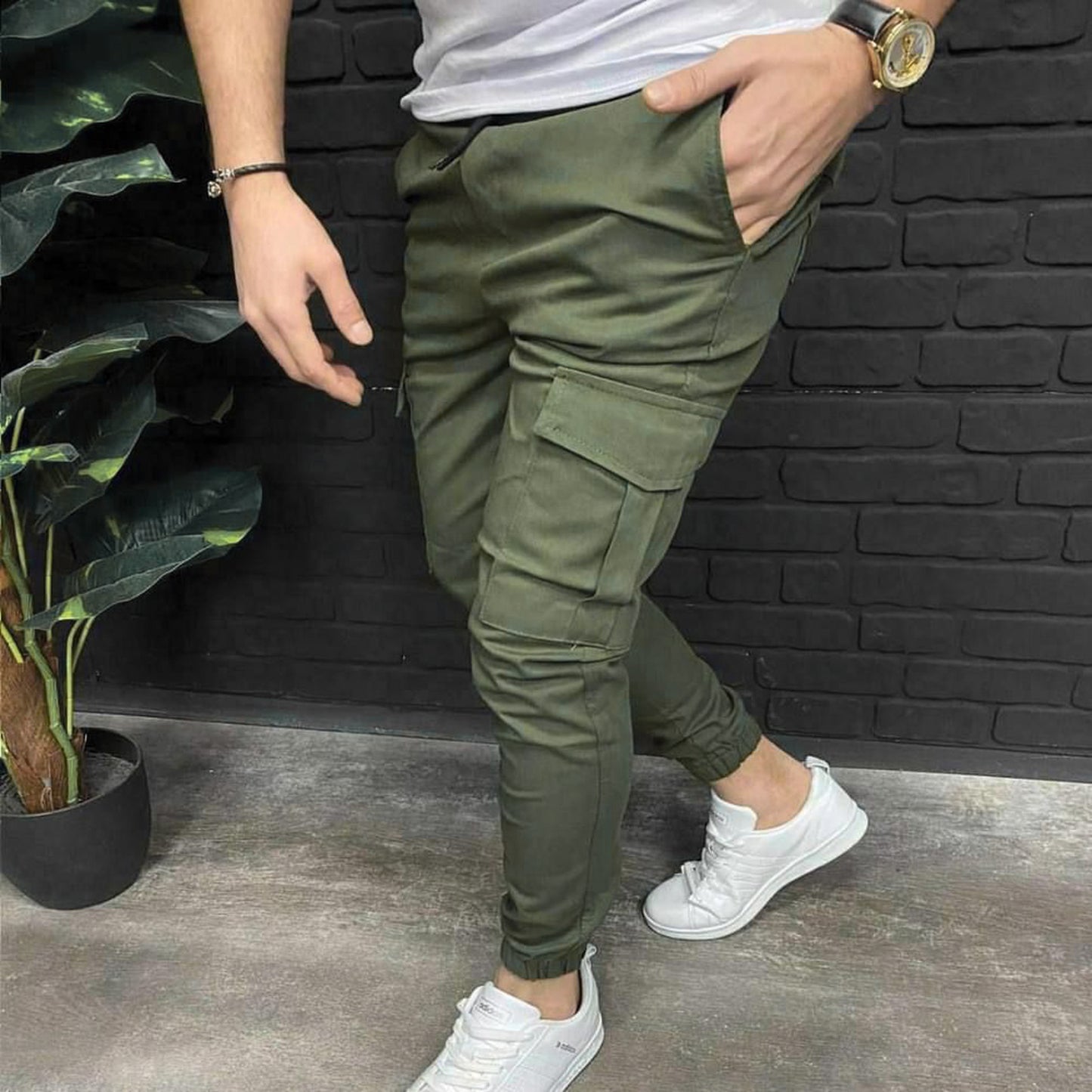 Men's Cargo Joggers - With 6 Pockets - Green