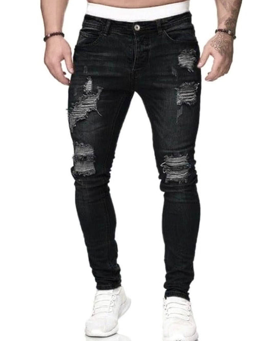 Men's Slim Fit Ripped Jeans - Black