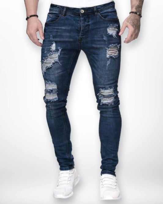 Men's Slim Fit Ripped Jeans - Dark Blue