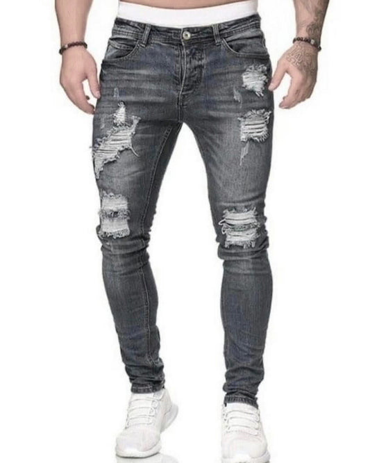 Men's Slim Fit Ripped Jeans - Grey