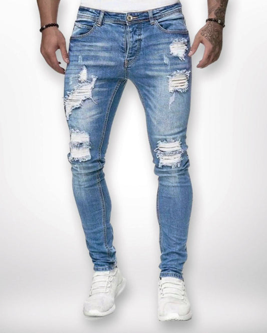Men's Slim Fit Ripped Jeans - Light Blue
