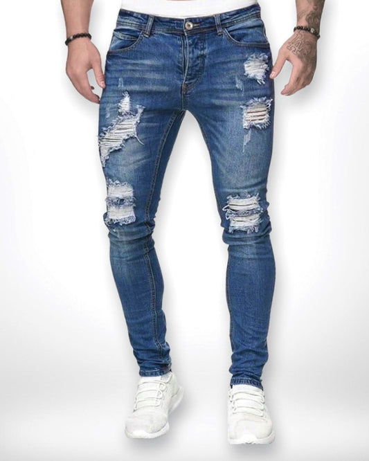 Men's Slim Fit Ripped Jeans - Mid Blue