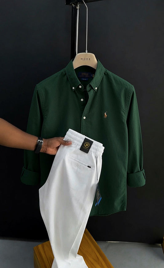 Premium Formals Men Set – White/Dark Green