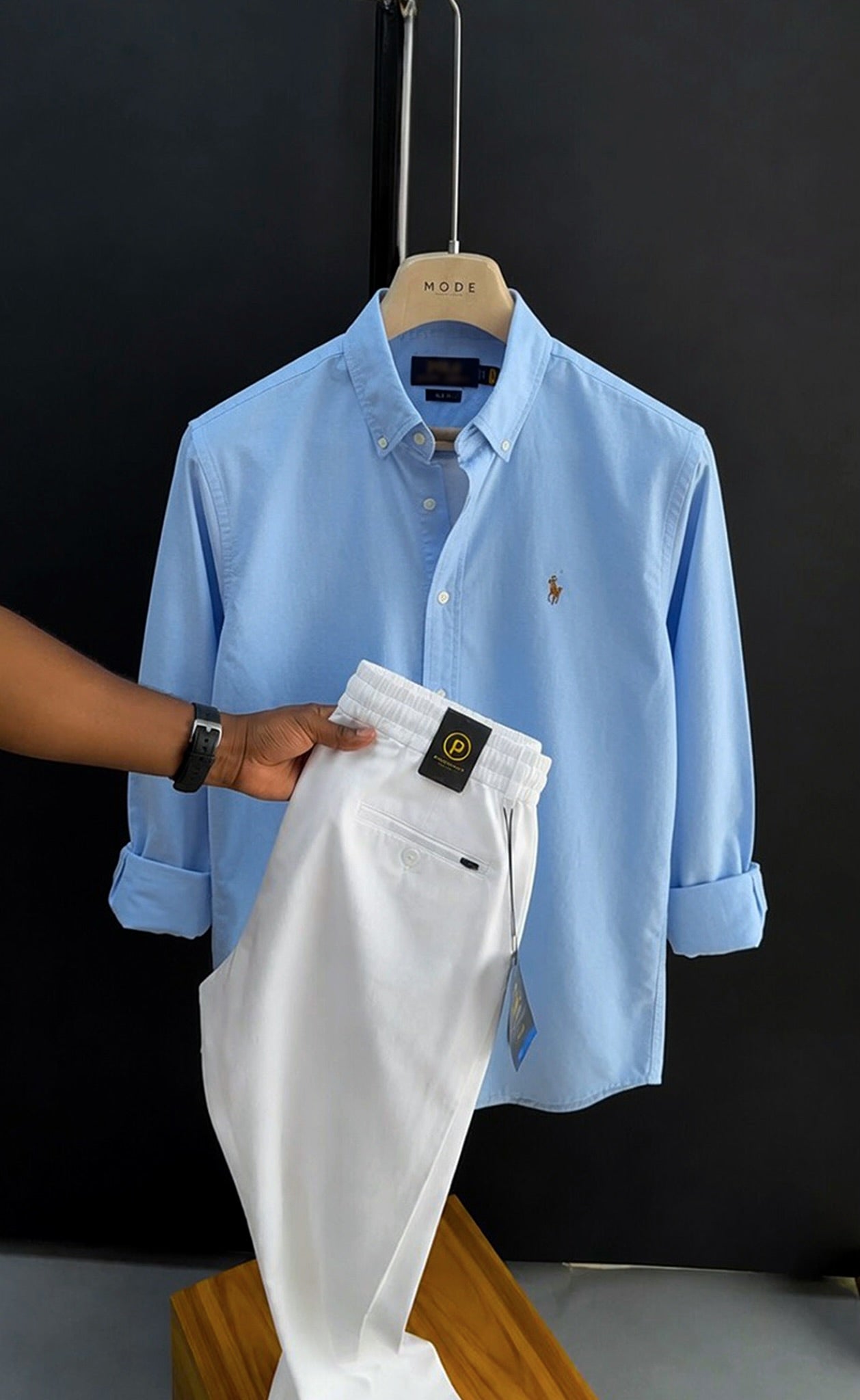 Premium Formals Men Set – White/Sky Blue