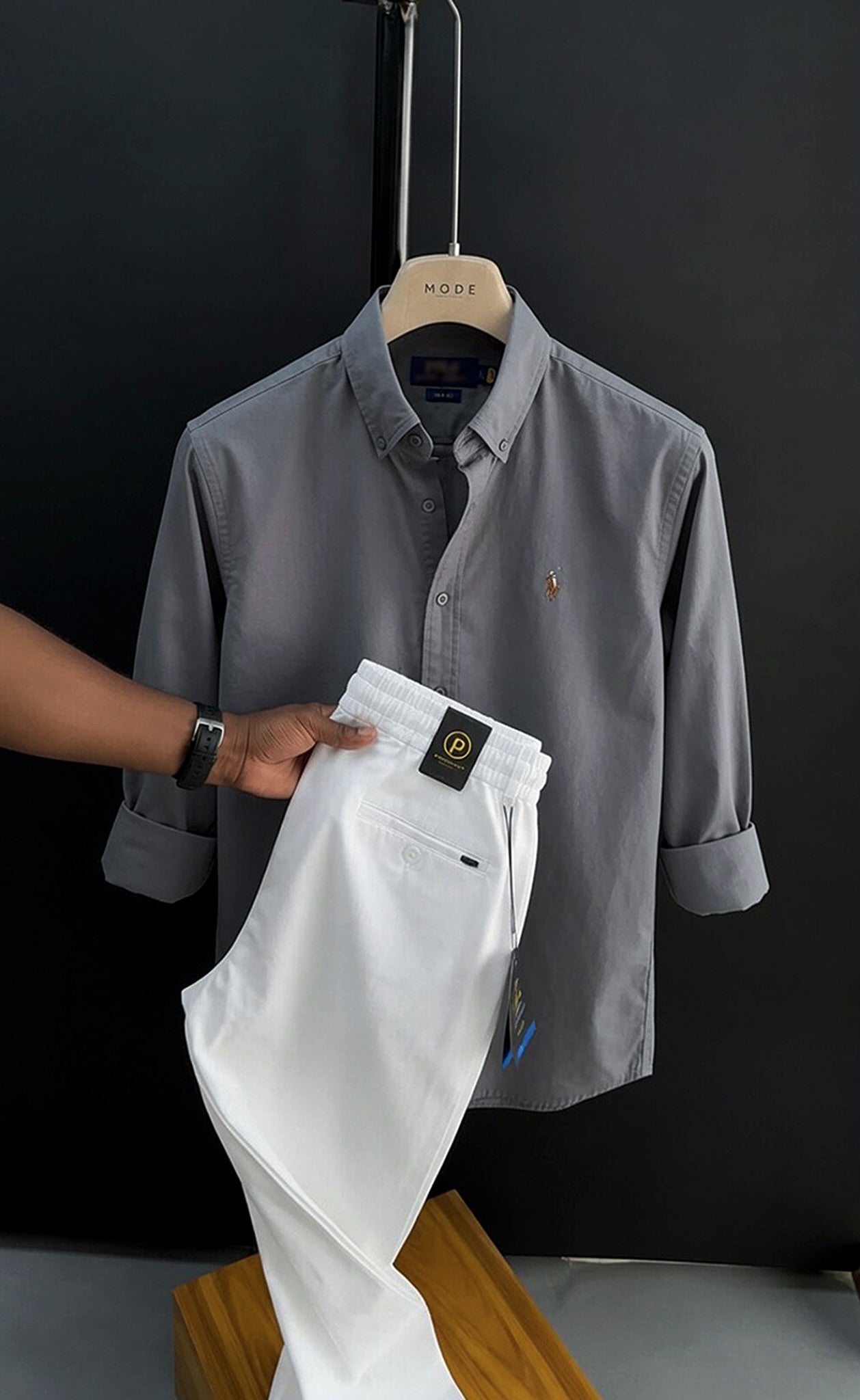 Premium Formals Men Set – White/Gray