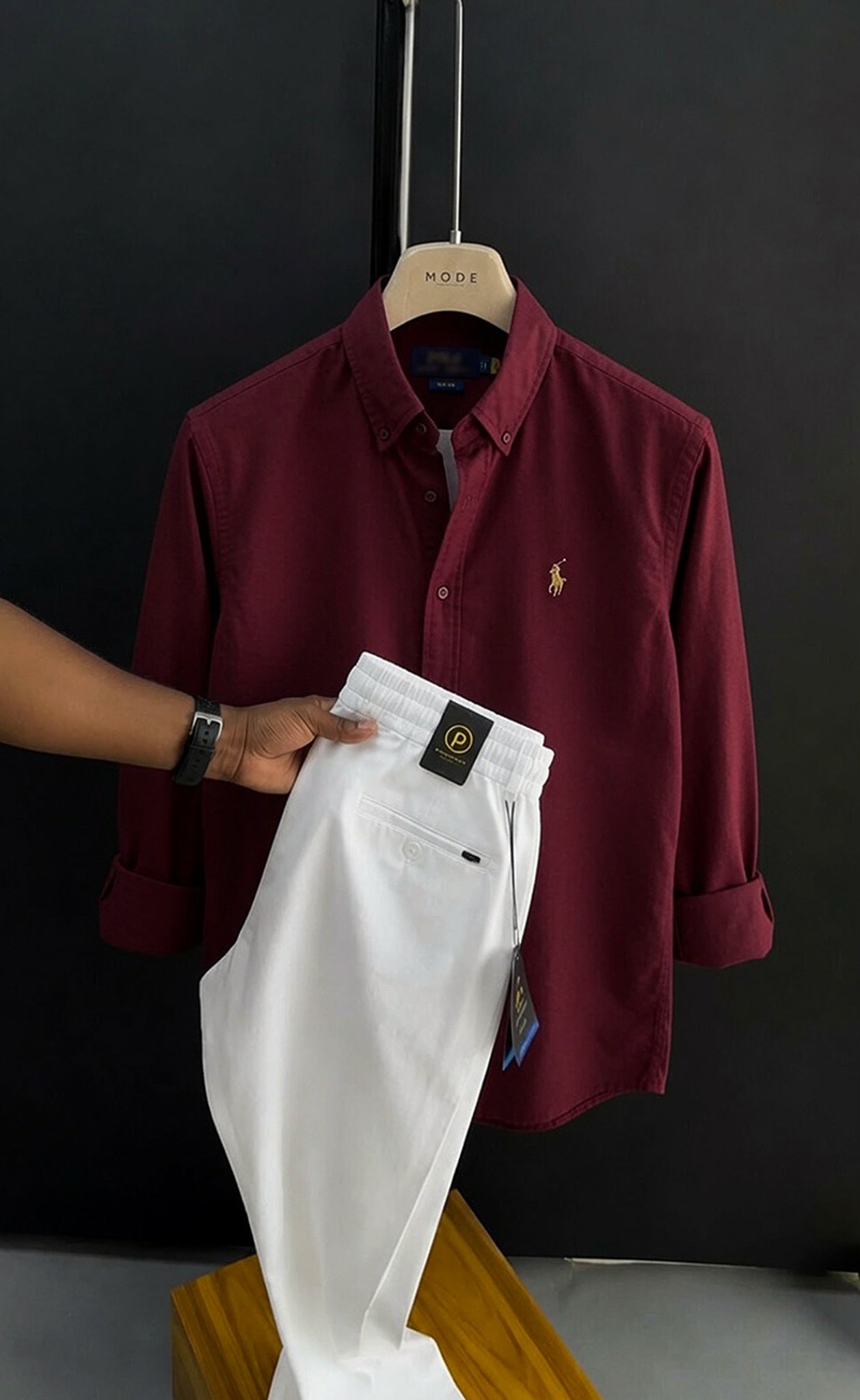 Premium Formals Men Set – White/Maroon