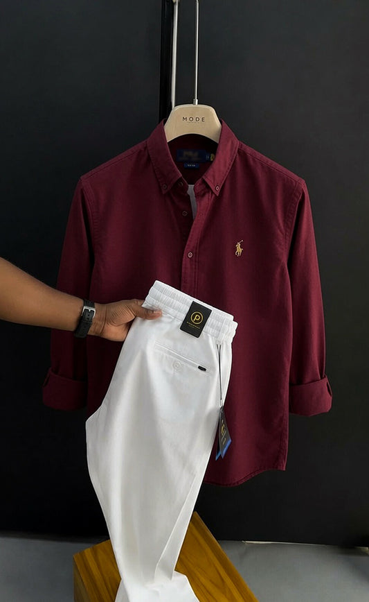 Premium Formals Men Set – White/Maroon
