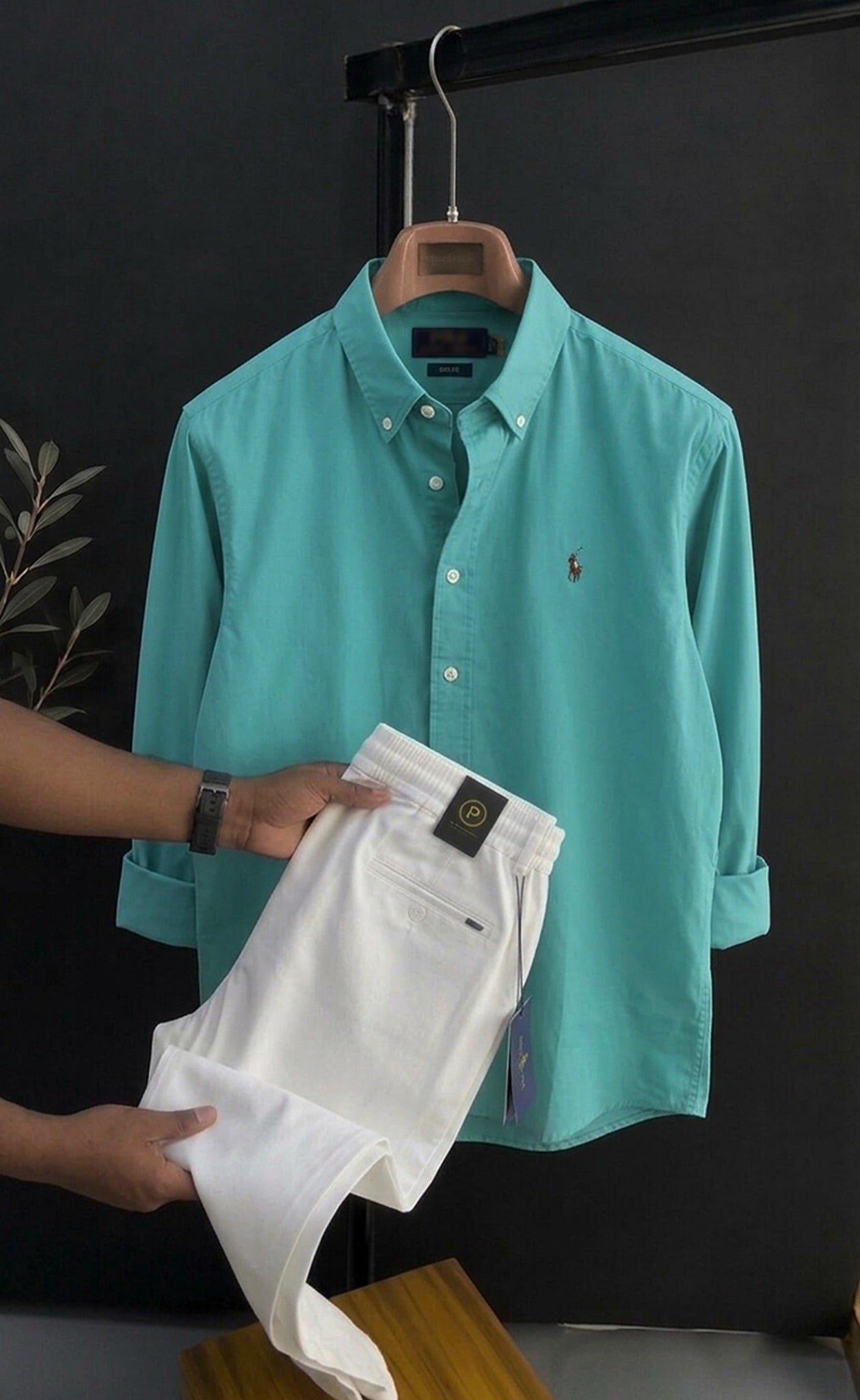 Premium Formals Men Set – White/Cyan