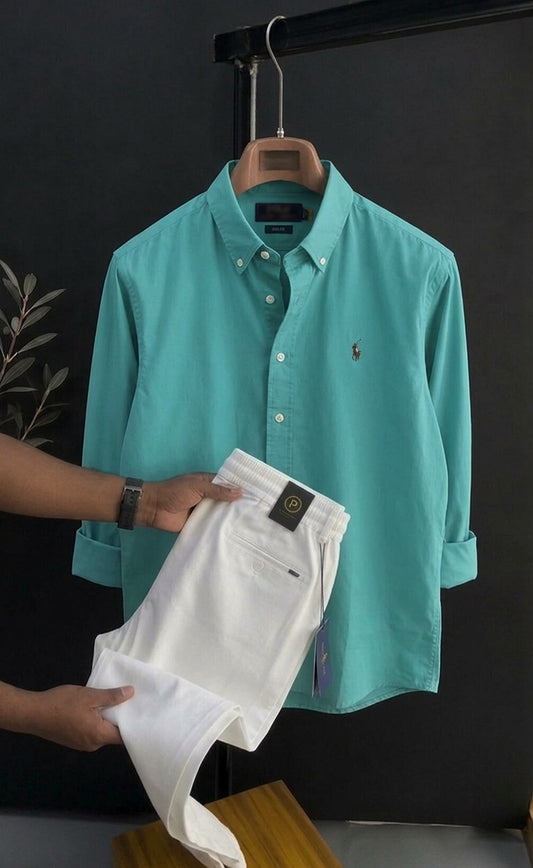 Premium Formals Men Set – White/Cyan